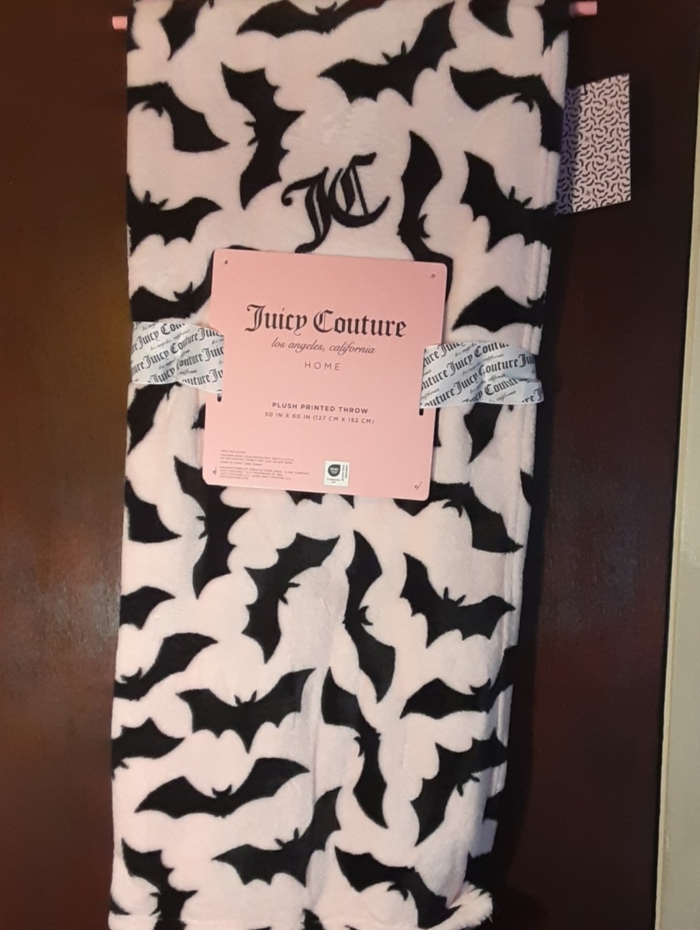 Juicy Couture Pink and Black Bat Plush Throw